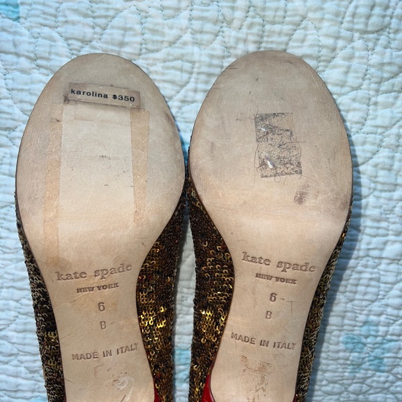 KATE SPADE KAROLINA Size 6 B Gold Sequin Red Heel Pumps Shoes - Picture 9 of 10